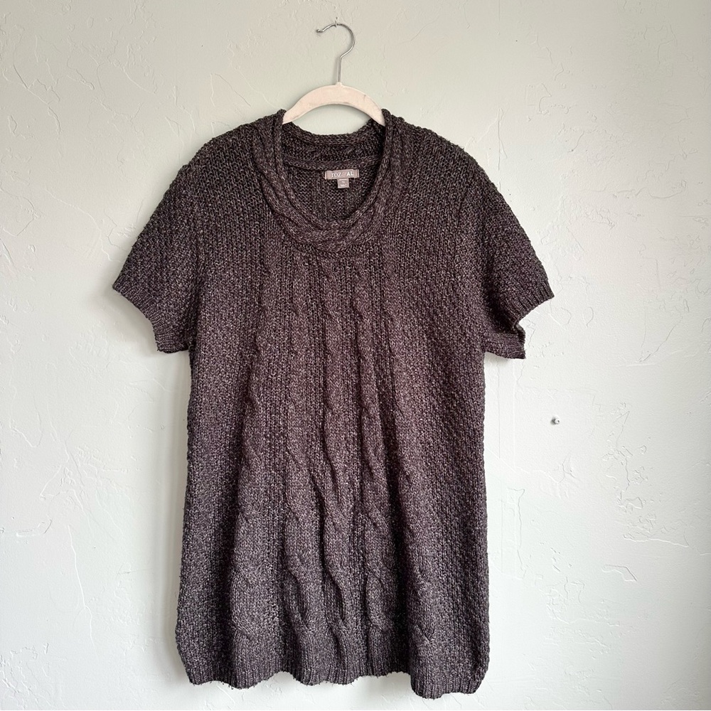 Roz & Ali Women’s Textured Short Sleeve Sweater Dark Heather Gray Size 1X EUC